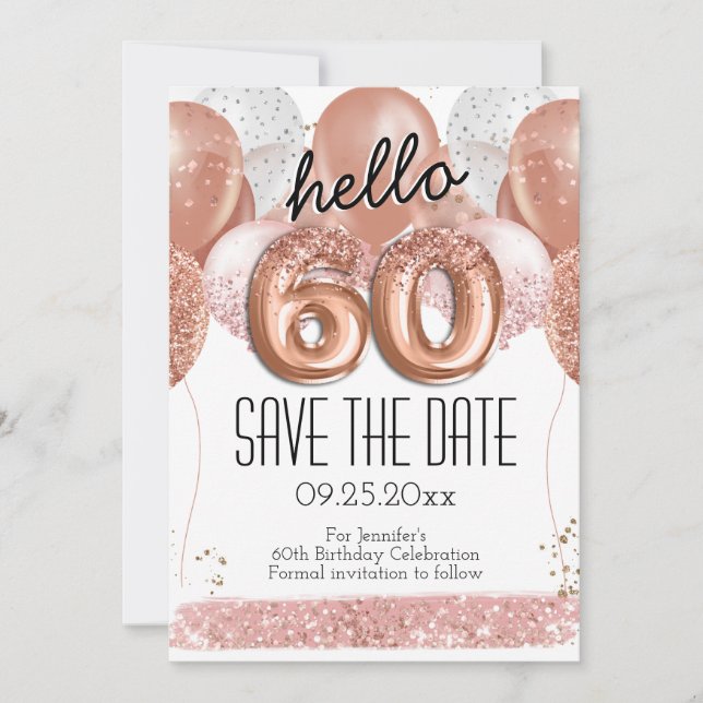 60th Birthday Pink Glitter Save the Date Invitation (Front)
