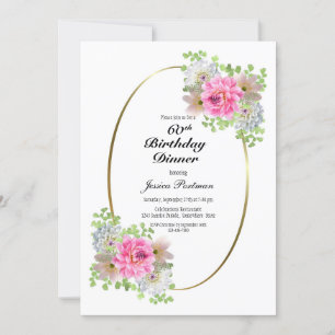 60th Birthday Pink Gold Party Invitation