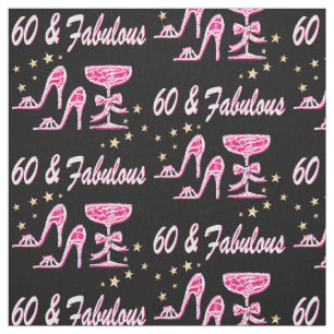 60TH BIRTHDAY PINK HIGH HEELS AND MARTINI FABRIC
