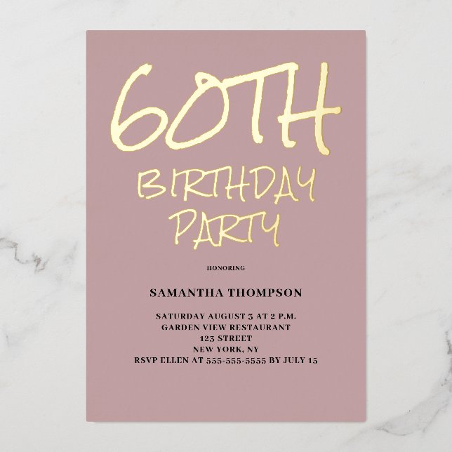  60th Birthday Pink Party Foil Invitation (Front)