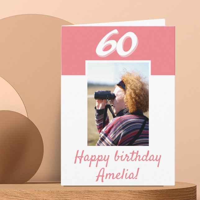 60th Birthday Pink Photo Happy Birthday  Card (Creator Uploaded)