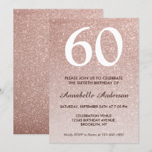 60th Birthday Pink Rose Gold Glitter Sparkle Ombre Invitation