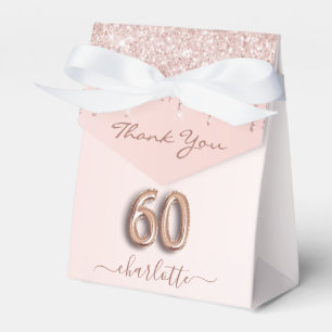 60th birthday pink rose gold glitter thank you favour box