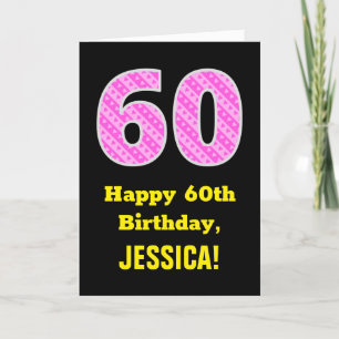 60th Birthday: Pink Stripes and Hearts "60" + Name Card