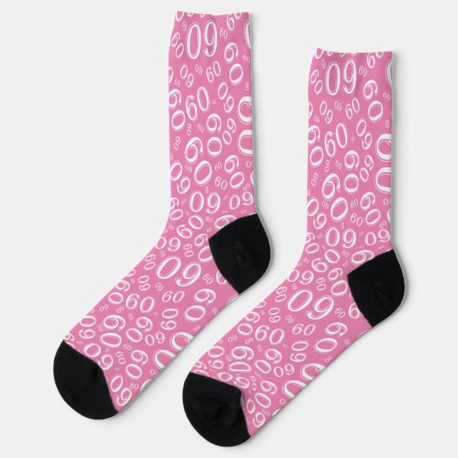 60th Birthday Pink/White Random Number Pattern Socks (Left)