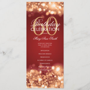 60th Birthday Program Glam Lights Gold Red w/ Menu