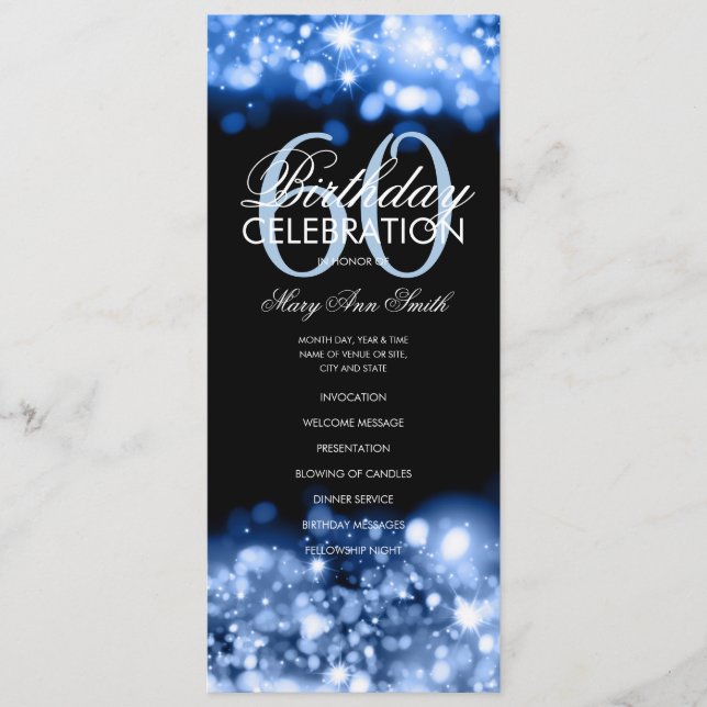 60th Birthday Program Glam Lights Navy w/ Menu (Front)