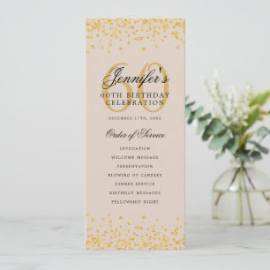 60th Birthday Program Gold Confetti Menu Champagne Invitation