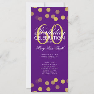 60th Birthday Program Gold Confetti w/ Menu Purple Invitation