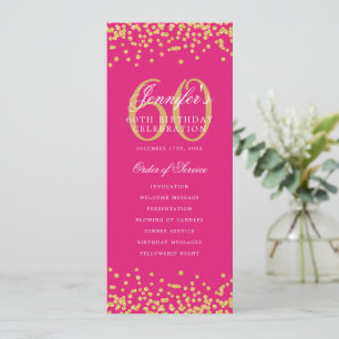 60th Birthday Program Gold Hot Pink Confetti Invitation