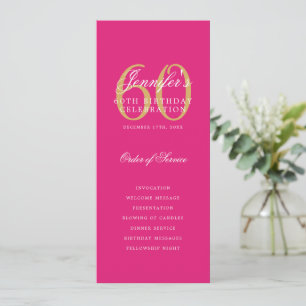 60th Birthday Program Gold Hot Pink Thank You Invitation