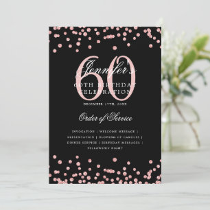 60th Birthday Program Menu Rose Gold Black  Invitation