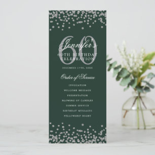 60th Birthday Program Menu Thank U Silver Green  Invitation