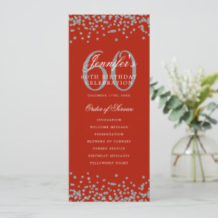 60th Birthday Program Menu Thank U Silver Red  Invitation