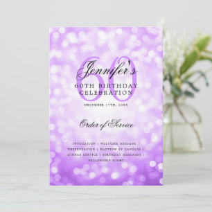 60th Birthday Program Purple Bokeh w/ Menu Invitation