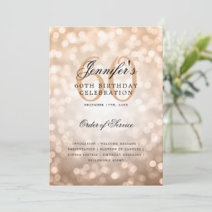 60th Birthday Program Rose Gold Bokeh w/ Menu Invitation