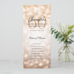 60th Birthday Program Rose Gold Bokeh w/ Thank You Invitation
