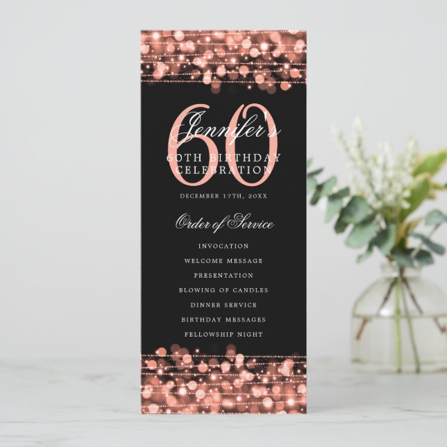 60th Birthday Program Rose Gold Menu+Thank You Invitation (Standing Front)