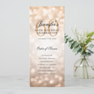 60th Birthday Program Rose Gold Menu+Thank You Invitation