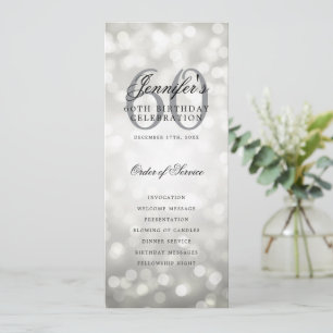 60th Birthday Program Silver Bokeh w/ Thank You Invitation
