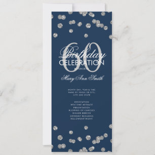 60th Birthday Program Silver Glitter w/ Menu Navy  Invitation