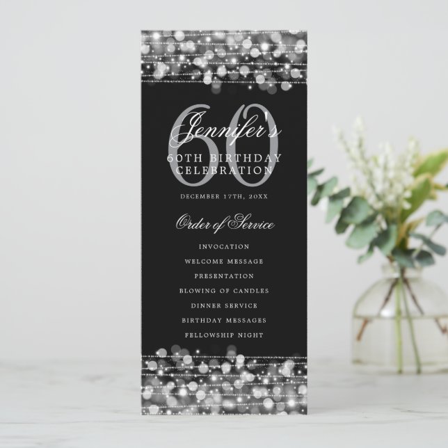 60th Birthday Program Silver Menu+Thank You Invitation (Standing Front)