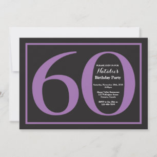 60th Birthday Purple and Black Chalkboard Invitation