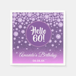 60th birthday purple glitter hello 60 diamonds napkin