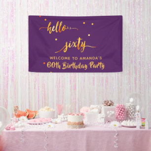 60th birthday purple gold hello 60 name script banner