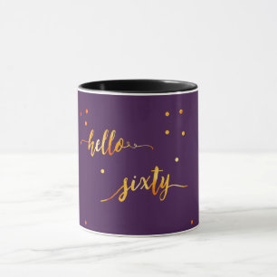60th birthday purple gold hello 60 typography mug
