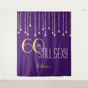 60th Birthday Purple Gold Photo Booth Backdrop Tapestry
