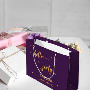60th birthday purple gold typography large gift bag