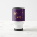 60th birthday purple gold typography travel mug<br><div class="desc">Elegant and modern for a 60th birthday gift.  Girly and feminine dark purple backdrop and faux gold text written with a trendy hand-lettered style script: hello sixty. With golden dots as decor.</div>