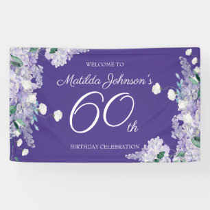 60th Birthday Purple Wisteria Floral Elegant Party Banner
