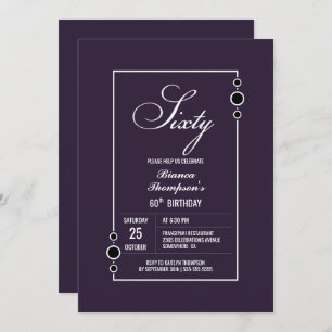 60th Birthday Purple with White Frame Party Invitation