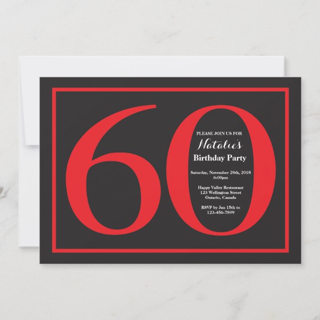 60th Birthday Red and Black Chalkboard Invitation (Front)