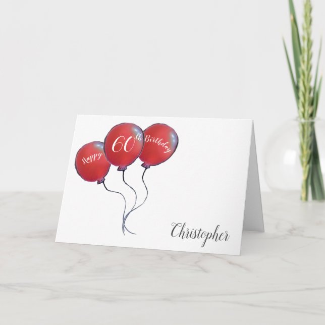 60th birthday red balloon holiday card (Front)