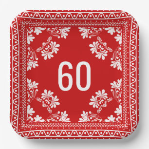 60th Birthday Red Bandanna Paper Plate