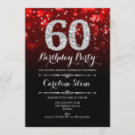 60th Birthday - Red Black Silver Invitation<br><div class="desc">60th Birthday Invitation.
Elegant red black white design with faux glitter silver. Adult birthday. Features diamonds and script font. Men or women bday invite.  Perfect for a stylish birthday party. Message me if you need further customization.</div>