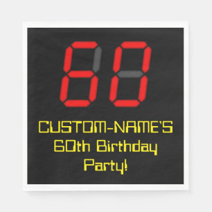60th Birthday: Red Digital Clock Style "60" + Name Napkin