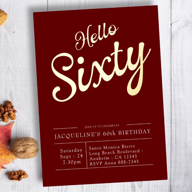 60th Birthday Red Gold Foil Hello 60  (Creator Uploaded)