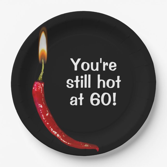 60th Birthday Red Hot Pepper Paper Plate (Front)