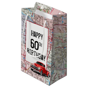 60th Birthday Red Retro Truck on Map   Small Gift Bag