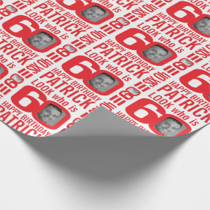 60th birthday red white look 60 custom photo name wrapping paper