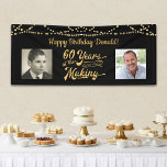 60th Birthday Retro Black Gold String Lights Photo Banner<br><div class="desc">Celebrate a 60th birthday with this black and gold party banner sign with string lights featuring a retro typography title design of 60 YEARS IN THE MAKING that incorporates their birth year as part of the design, 2 photos (fun to include Then and Now photos) and your personalised custom message...</div>