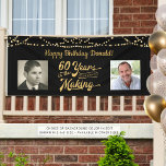 60th Birthday Retro Black Gold String Lights Photo Banner<br><div class="desc">Celebrate a 60th birthday with this black and gold party banner sign with string lights featuring a retro typography title design of 60 YEARS IN THE MAKING that incorporates their birth year as part of the design, 2 photos (fun to include Then and Now photos) and your personalised custom message...</div>