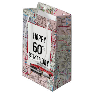60th Birthday Retro Buick On Map  Small Gift Bag