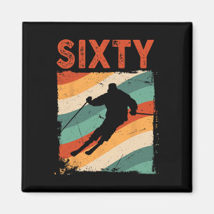 60th Birthday Retro Ski Skiing 60 Year Old Men Wom Magnet
