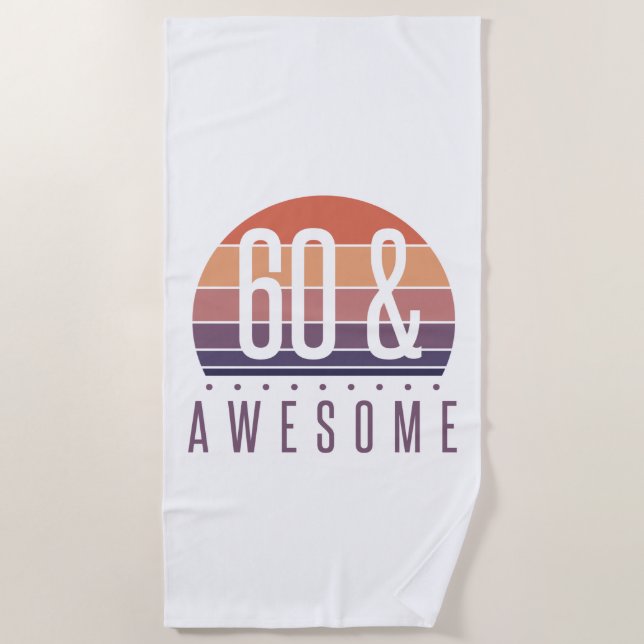 60th Birthday Retro Sunset Beach Towel (Front)