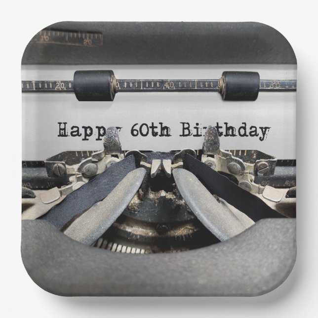 60th Birthday Retro Typewriter    Paper Plate (Front)